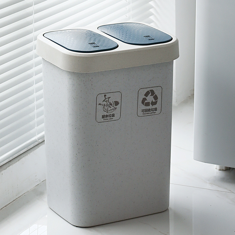 Wholesale of X127 kitchen classified trash cans, household storage plastic double-bucket dry and wet press large trash cans with LIDS