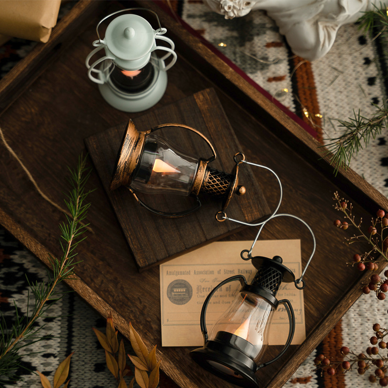Christmas retro illuminated small wind lanterns, electronic candles, small horse lanterns, Halloween oil lanterns, scene decoration and arrangement details Picture
