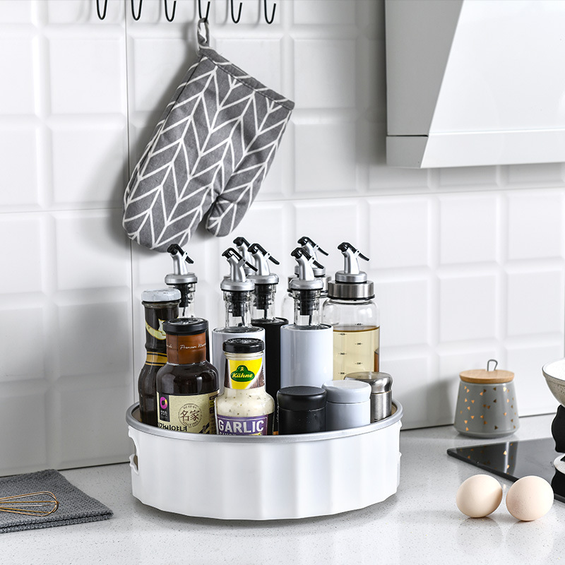 X127-8230 Rotating disk Storage rack, multi-functional anti-slip tray, seasoning bottle, kitchen adjustable storage box Specification image