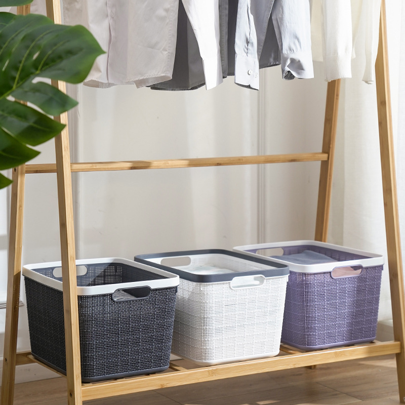W15-2427 imitation rattan woven desktop storage for household toys, sundries, plastic kitchen storage basket, snack small basket