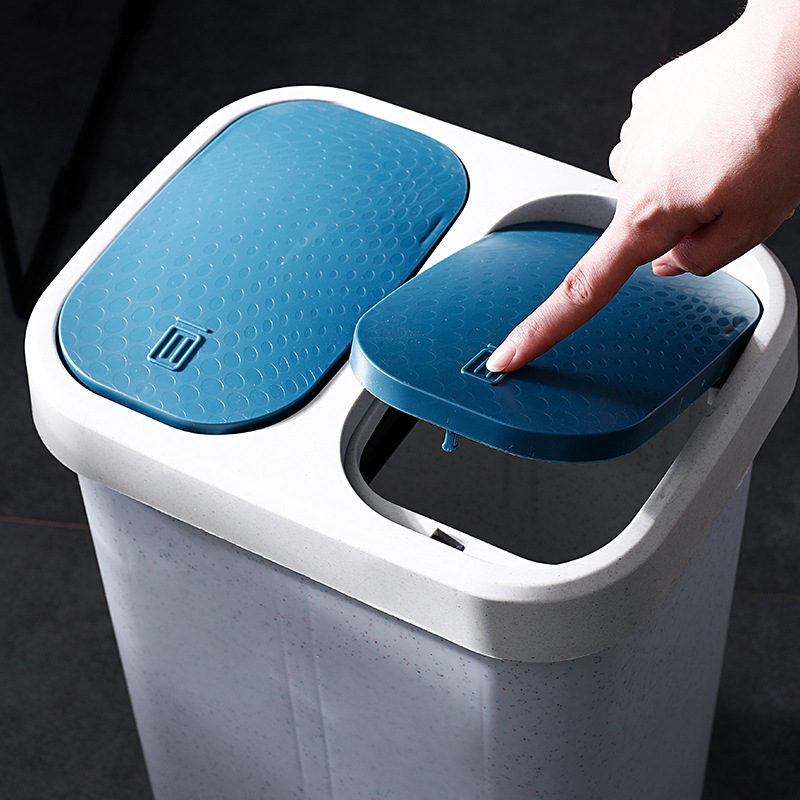 Wholesale of X127 kitchen classified trash cans, household storage plastic double-bucket dry and wet press large trash cans with LIDS Specification image
