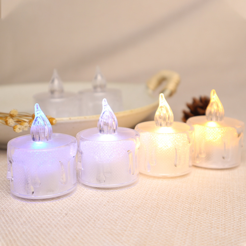 LED crystal transparent acrylic tearful small candle, tea wax plastic electronic candle lamp, seven-color flashing yellow light details Picture