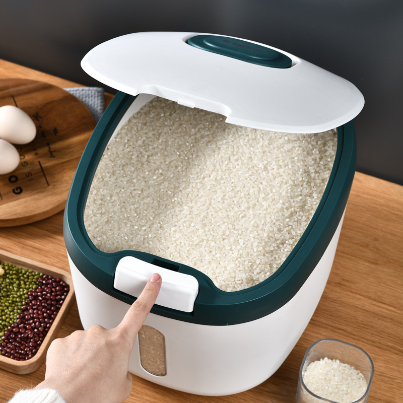 X127-8259 Japanese-style household rice bucket, insect-proof and moisture-proof, automatic metering, pressing and sealing, large-capacity rice storage box for storage details Picture