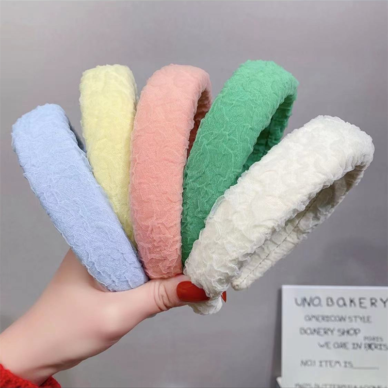 Seersucker Pleated Hair Clip Headband Network Red 2022 New High Cranial Sponge Head Band Candy Color Pressure Hair Circle Female details Picture