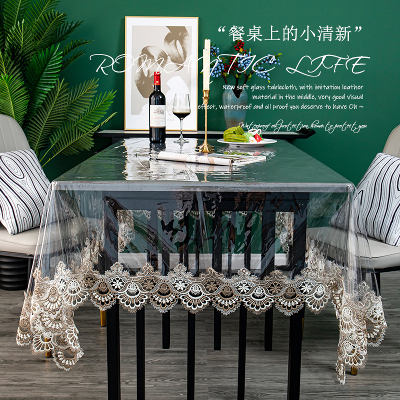 透明桌布PVC软玻璃餐桌布防水易清台布透明花边桌布“KAZAHOBA”