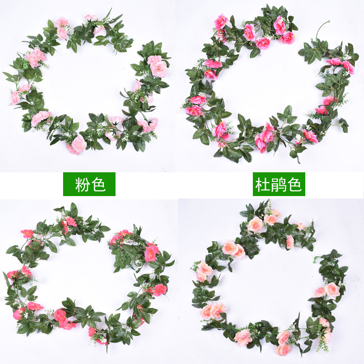 Wholesale of artificial rose vines, artificial flower vines, air conditioning pipes, living room ceiling decoration, and plastic vines wrapped around Item Picture