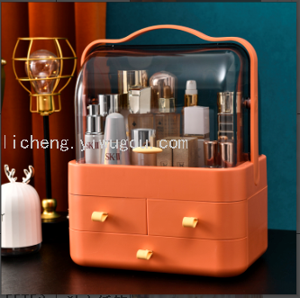 Caja de almacenamiento de productos de maquillaje estantería de escritorio a prueba de polvo tocador doméstico organizador caja de almacenamiento Item Picture