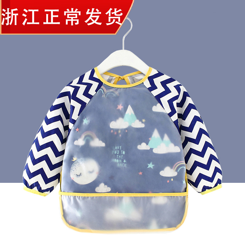 Children's protective coverings, waterproof long-sleeved, reversible dressing, baby eating clothes, aprons, pure cotton children's protective coverings, baby bibs, protective clothing details Picture