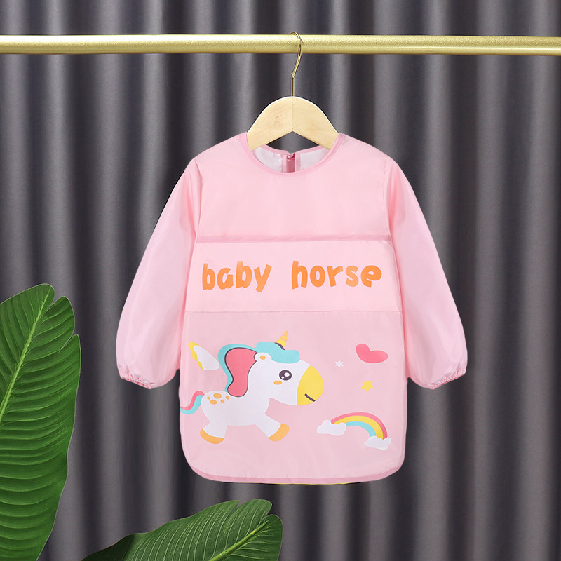 Children's waterproof aprons, children's extended drawing clothes, home boys' and girls' art painting anti-dirt baby long-sleeved covers details Picture