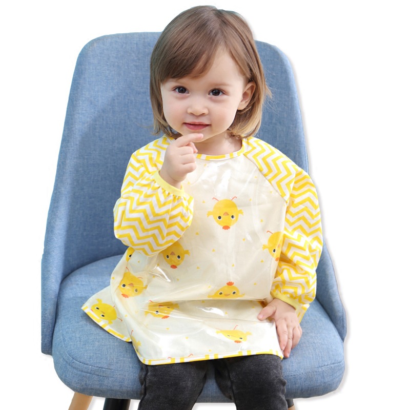 Baby eating covers, bibs, girls, long sleeves for spring and autumn, baby cotton, waterproof, boys, reverse dressing, children's aprons Item Picture