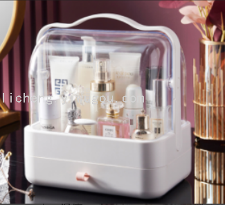 Caja de almacenamiento de productos de maquillaje estantería de escritorio a prueba de polvo tocador doméstico organizador caja de almacenamiento