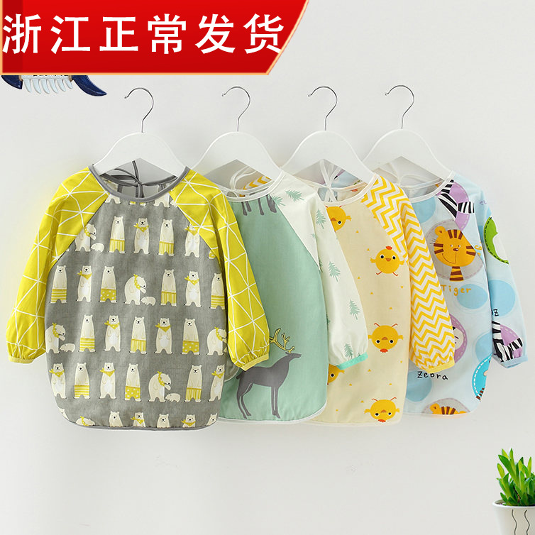 Baby eating covers, bibs, girls, long sleeves for spring and autumn, baby cotton, waterproof, boys, reverse dressing, children's aprons details Picture