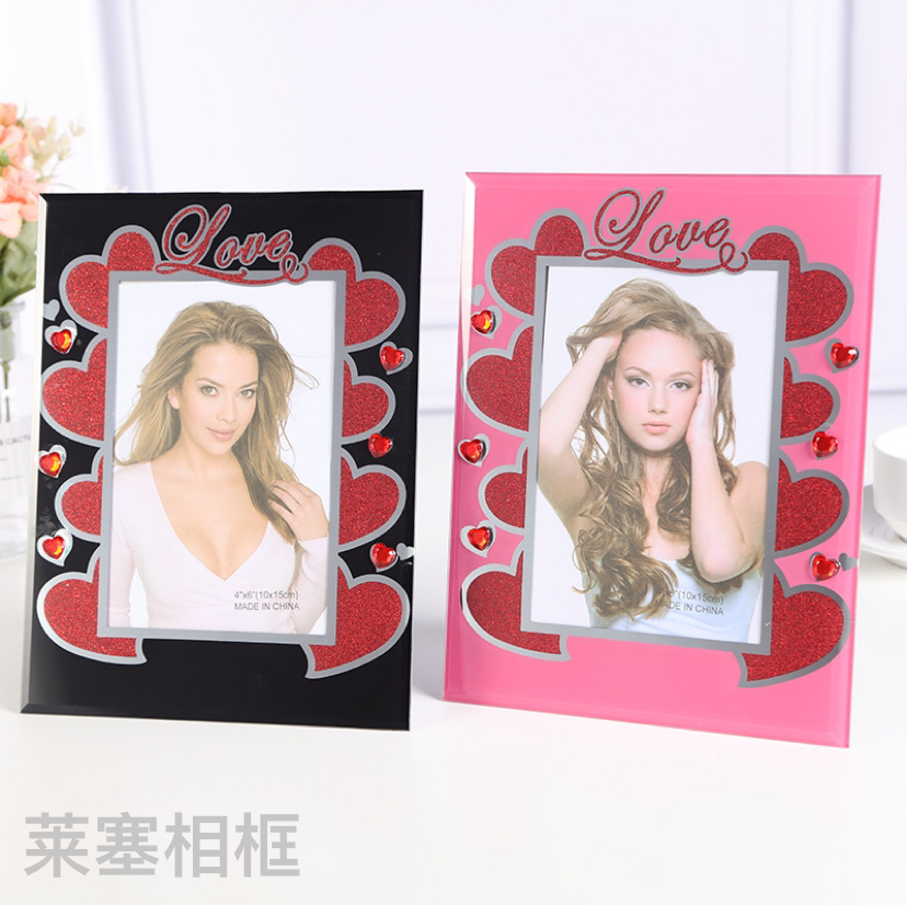 Printed powder with diamonds series of decorative items, creative home decoration, living room and bedroom handicrafts, photos, glass photo frames Specification image