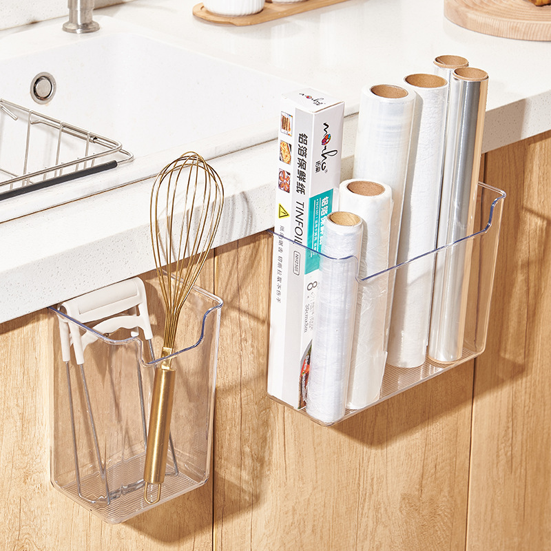 W15-A69-72 Kitchen wall-mounted trash can, transparent PET cabinet door, hanging storage box for small items on the desktop details Picture