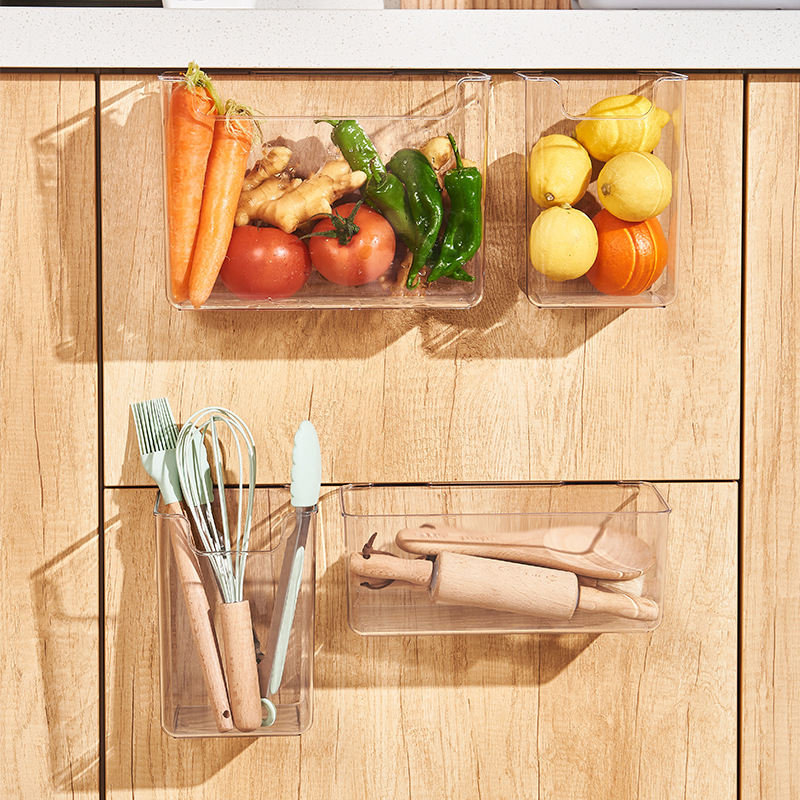 W15-A69-72 Kitchen wall-mounted trash can, transparent PET cabinet door, hanging storage box for small items on the desktop