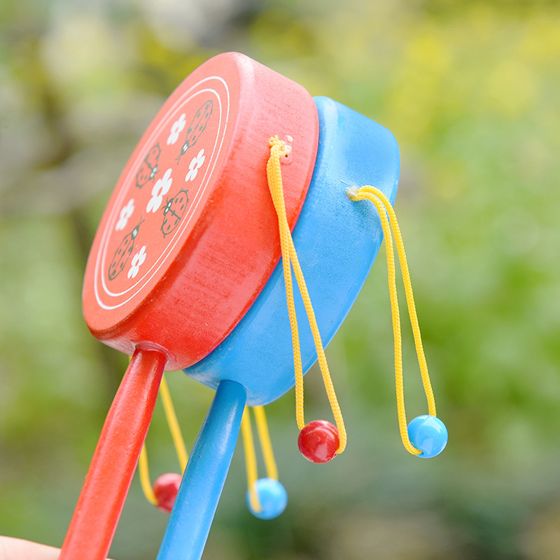 Wooden rattle wooden cartoon wave drum early education educational toys