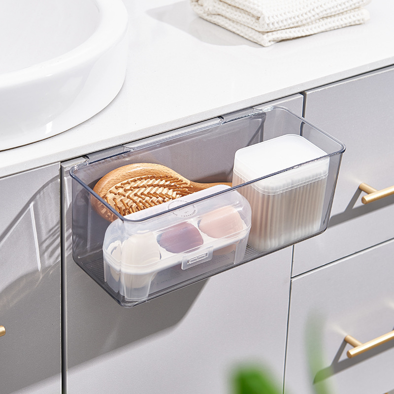 W15-A69-72 Kitchen wall-mounted trash can, transparent PET cabinet door, hanging storage box for small items on the desktop Application Scenario