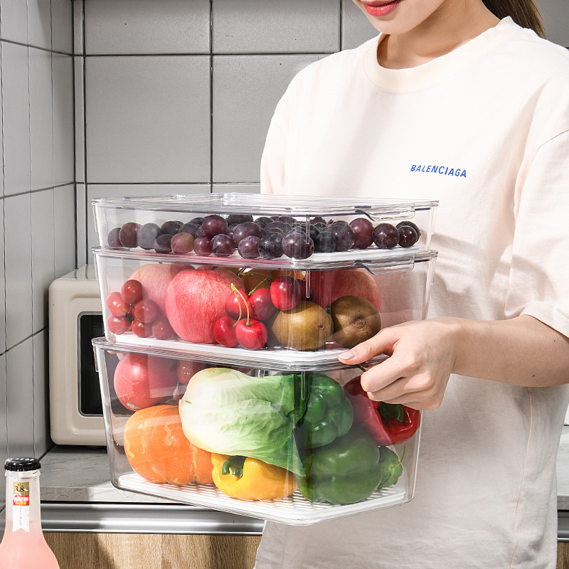 W15-A34-36带沥水冰箱收纳盒透明PET可叠加食物保温盒厨房洗菜盒图