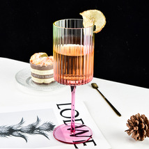 玻璃手工酒具婚礼创意竖纹直筒甜酒香槟彩虹色高脚红酒杯定制