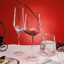 加工定制锤纹钻石红酒杯金边香槟杯无铅水晶玻璃高脚杯葡萄酒杯子