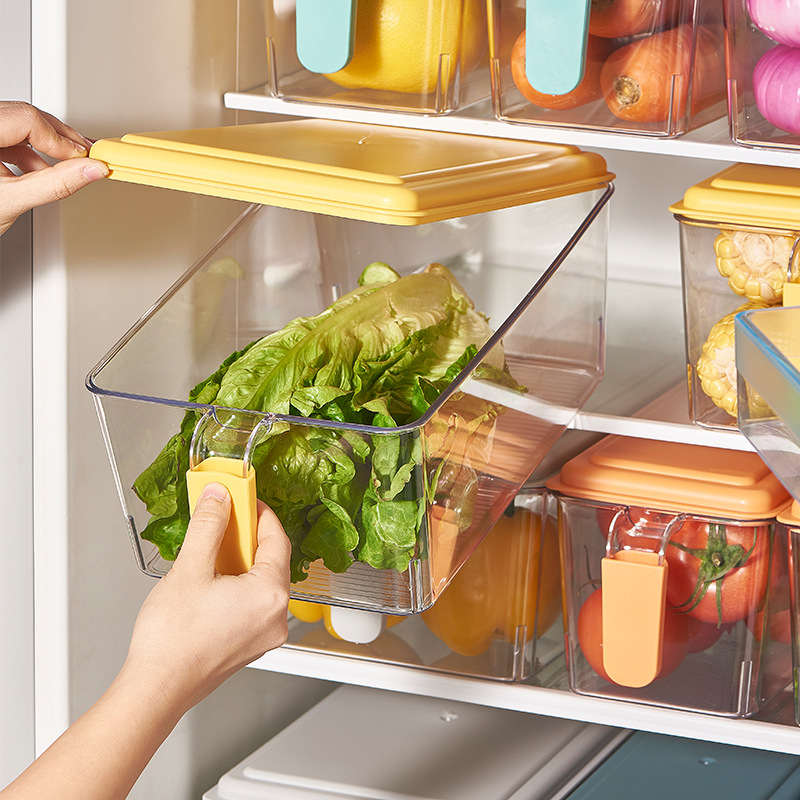 W15-A61-62厨房带盖收纳盒透明可叠加水果蔬菜整理盒桌面杂物收纳