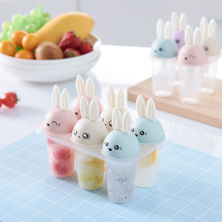 Paquete de 6 piezas molde de helado de hielo de DIY hecho en casa mango de conejo lindo caja de hielo de helado de hielo de helado de hielo