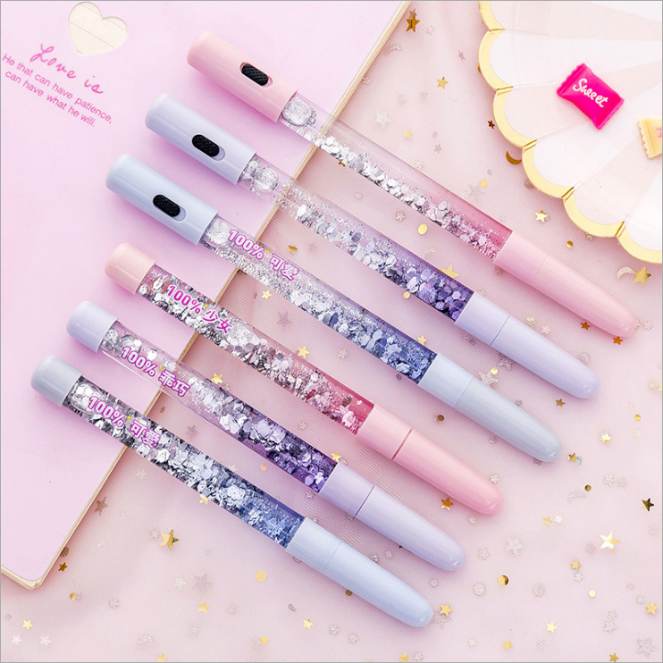 Fresh and luminous fairy gel pen, luminous liquid with dazzling colors, flowing sand pen, black water-based pen, student supplies