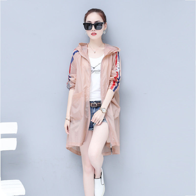 2021 new style sun-protective clothing for women, mid-length, versatile, UV-resistant, outdoor beach, large-sized light jacket, loose version details Picture