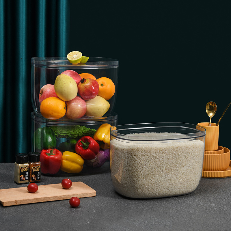 W15-A46 Large covered kitchen rice bucket transparent PET sealed dust-proof and insect-proof storage box for kitchen clutter organization Specification image