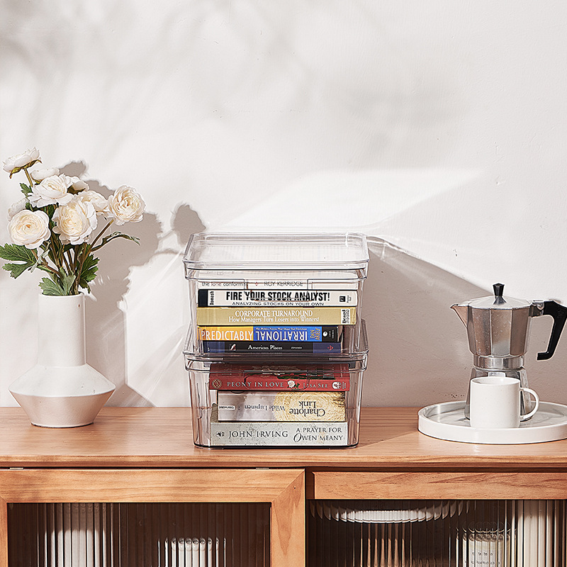 W15-A58-60透明带盖收纳盒PET塑料桌面首饰文件整理家居客厅收纳