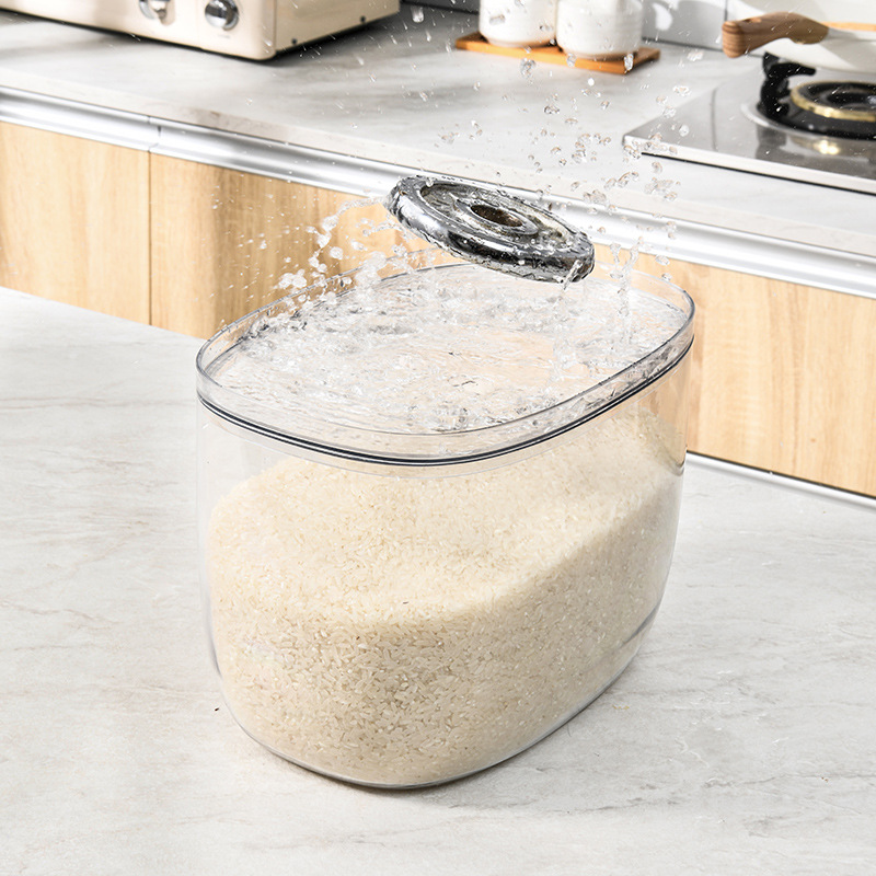 W15-A46 Large covered kitchen rice bucket transparent PET sealed dust-proof and insect-proof storage box for kitchen clutter organization