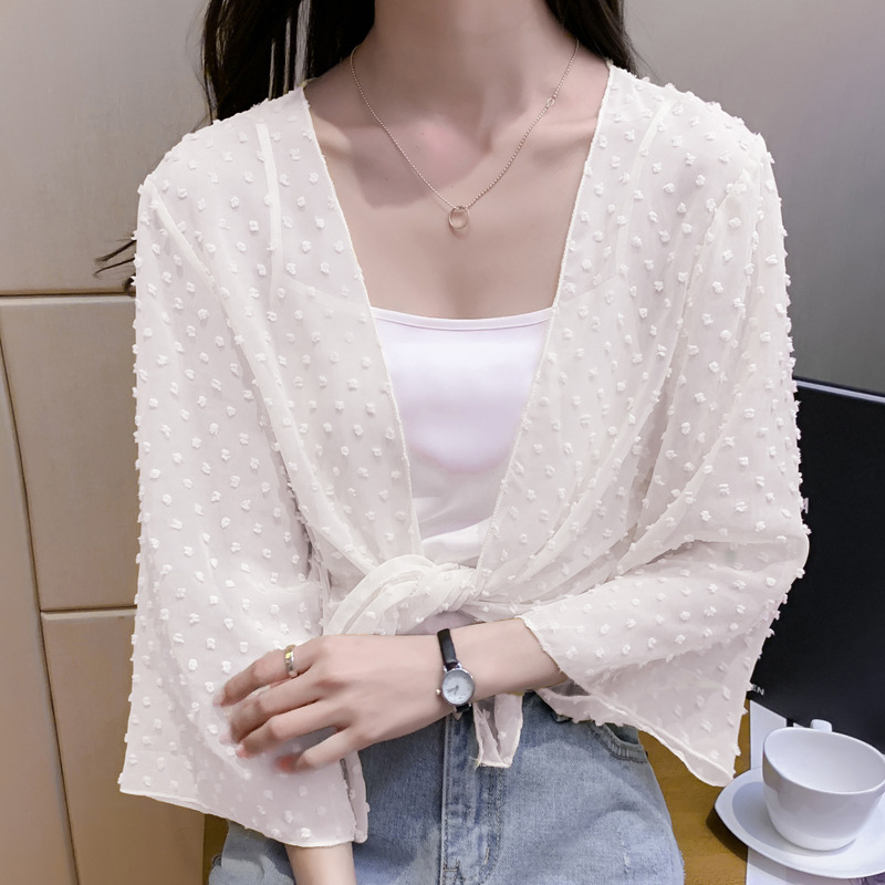 2022 Summer New Korean-style fashionable loose thin short coat, women's long-sleeved chiffon shirt, sun-protective clothing, small shawl Application Scenario