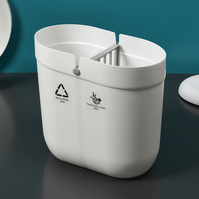 W15-2330 Dry and wet classified trash can, Nordic color plastic uncovered oval garbage box, kitchen miscellaneous storage bucket