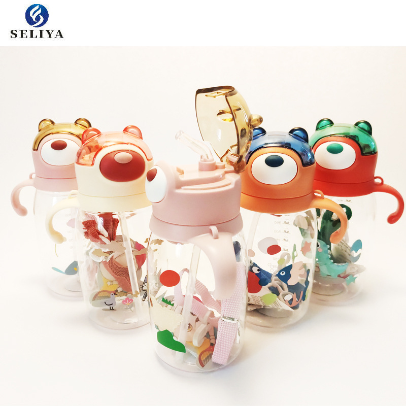 35823 Children's Straw Water Cup for boys and girls, kindergarten babies, high appearance level, handle, shoulder strap water bottle, high-temperature resistant and anti-drop cup Specification image