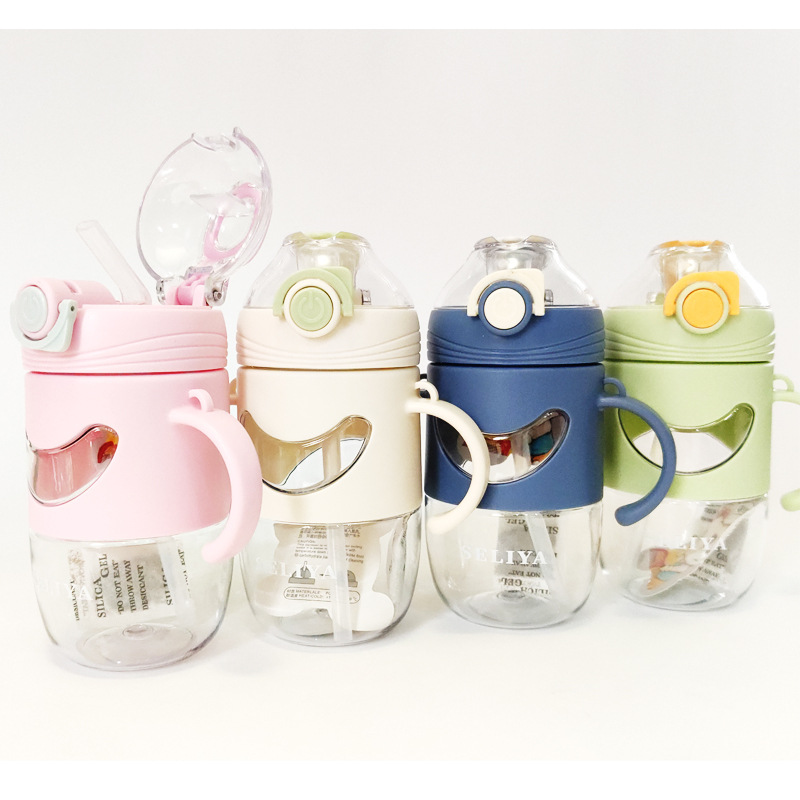 Baby drinking cup, leak-proof water bottle, children's summer cup, cute cartoon with handle, dual-purpose straw water cup Specification image