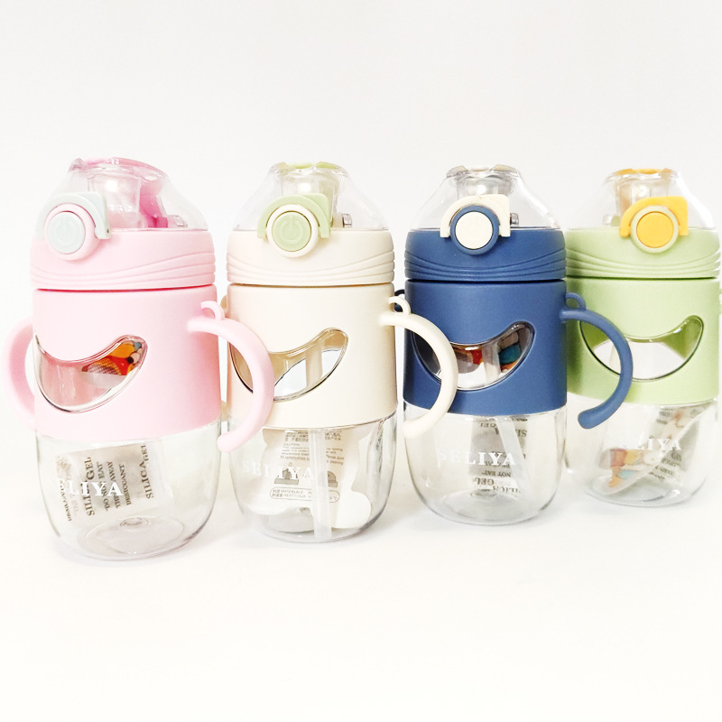 宝宝学饮杯防漏水壶儿童夏天杯子可爱卡通带手柄两用吸管水杯