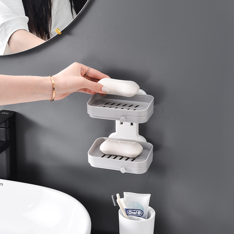 W15-2370 Plastic double adhesive soap box New PP disassembly bathroom soap storage rack Bathhouse shower box