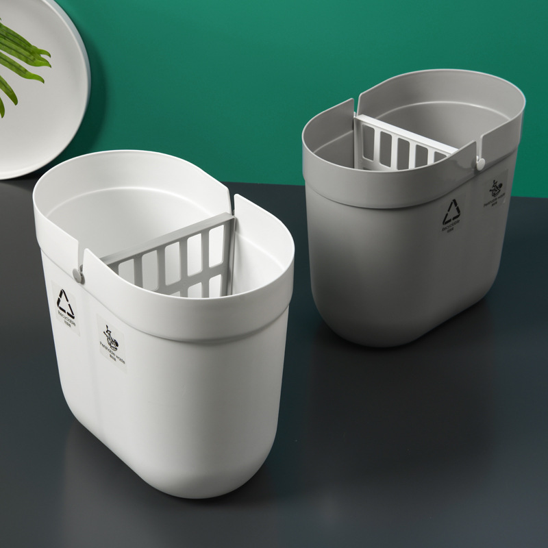 W15-2330 Dry and wet classified trash can, Nordic color plastic uncovered oval garbage box, kitchen miscellaneous storage bucket Specification image