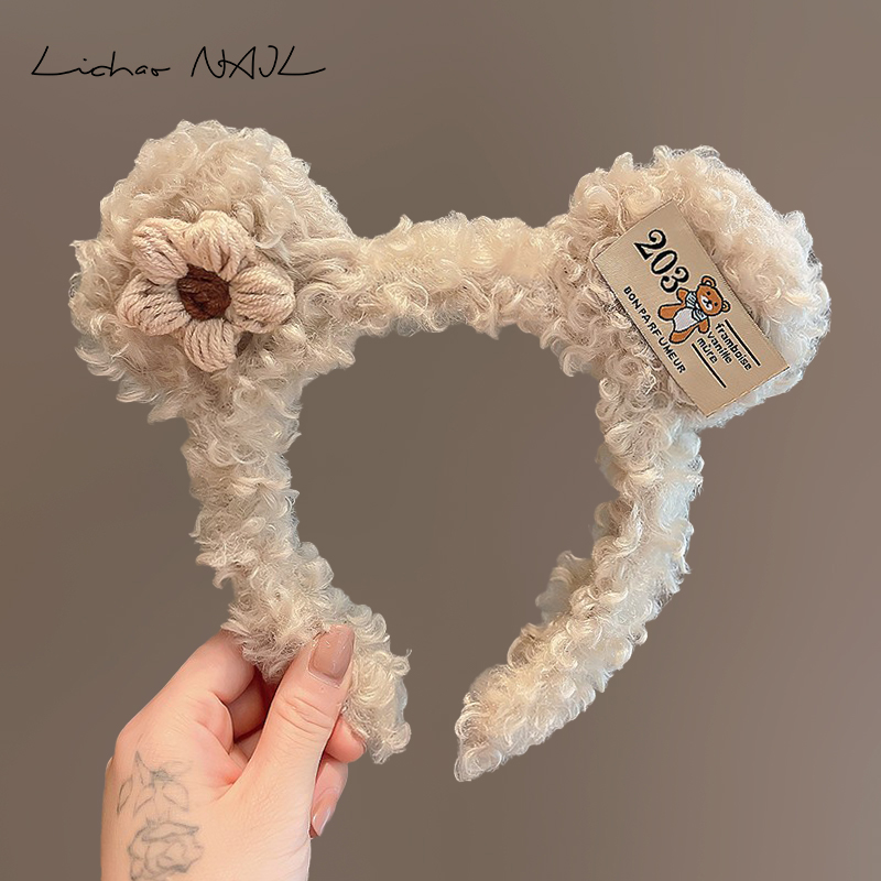 South Korea's New Cute Hair Band Mask Facial Wash Network Red 2021 New Soft Glutinous Bear Plush Hair Band Headwear Out Qian An Jewelry 10980116400163411 details Picture