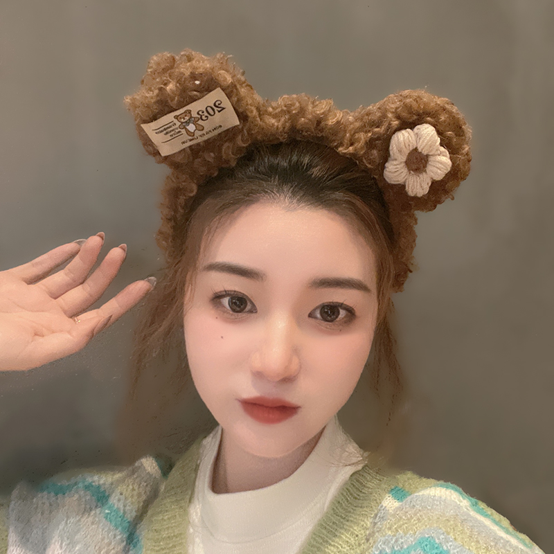 South Korea's New Cute Hair Band Mask Facial Wash Network Red 2021 New Soft Glutinous Bear Plush Hair Band Headwear Out Qian An Jewelry 10980116400163411 Specification drawing