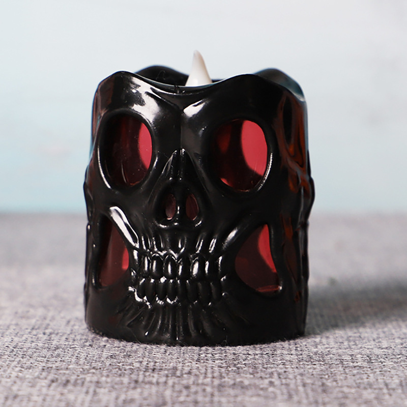 Halloween decorative skull head lights, LED seven-color gradient candle lights, horror props, night lights details Picture