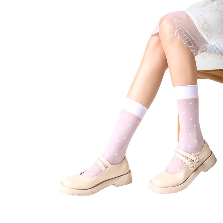 Yan Jie's Spring and summer new product, Hot girl style, black and white silk, cute and heart-shaped, can be freely cut black silk stockings, thin and transparent, one piece for delivery Item Picture