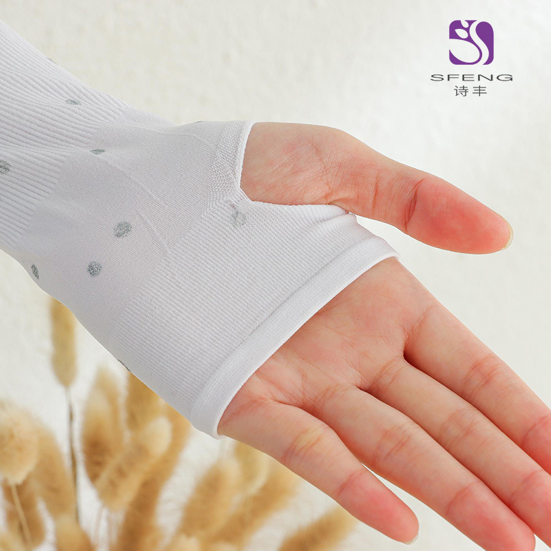 Summer polka dot sun protection sleeves for women and men, UV ice silk arm guards, arm sleeves, thin gloves for driving details Picture