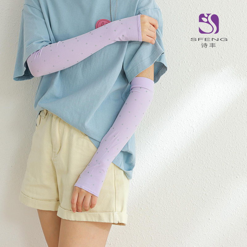 Summer polka dot sun protection sleeves for women and men, UV ice silk arm guards, arm sleeves, thin gloves for driving Specification image