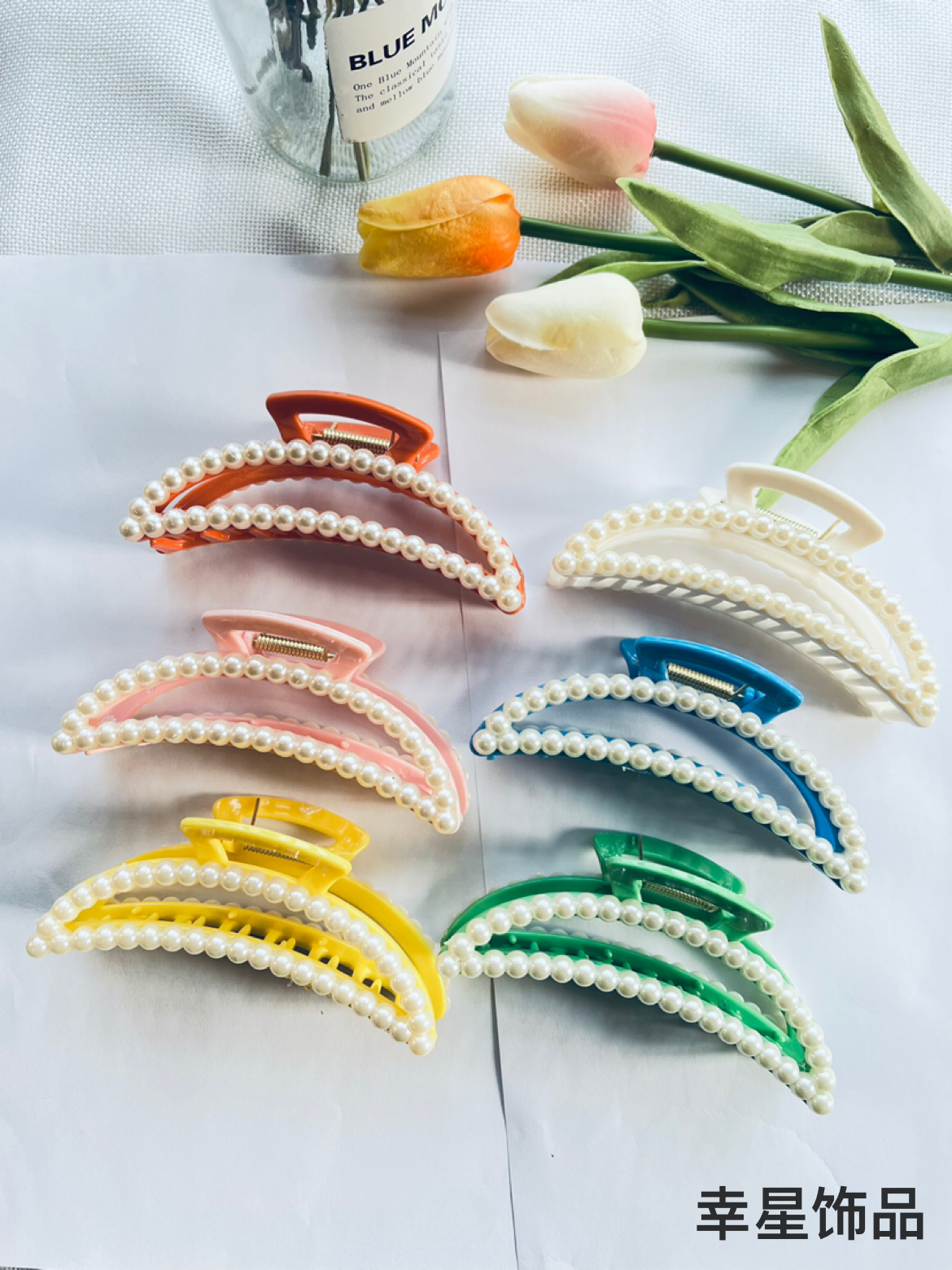 YAJA's large shark clip, pearl grab clip, back head plate, side hair clip, a new trendy hair accessory for going out to wash your face details Picture