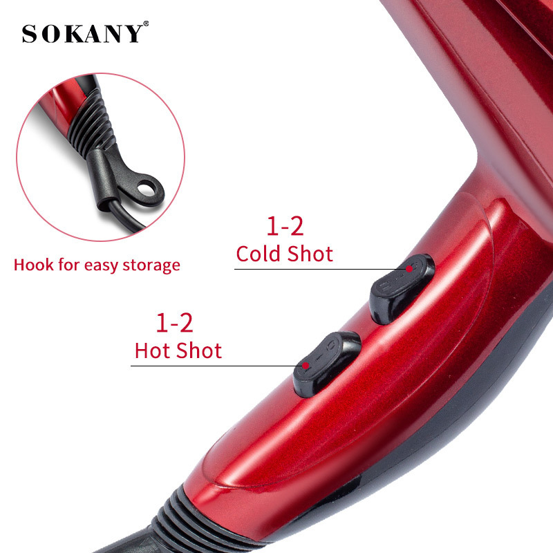 Cross-border foreign trade SOKANY2211 Red Hair dryer, household 3-speed adjustable hair dryer, high-power hair dryer for hair salon Specification image