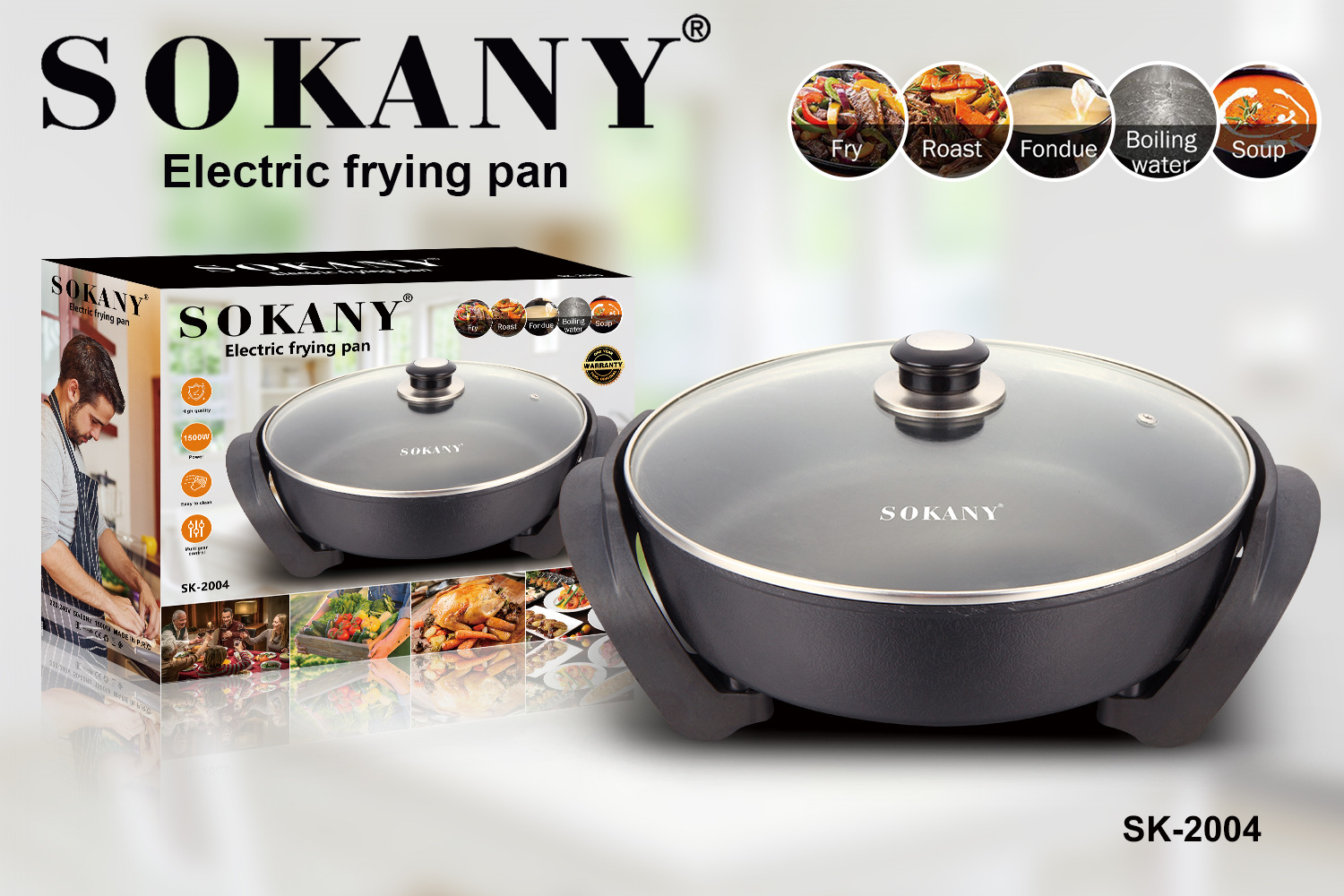 sokany2004 Electric frying pan, single-sided electric griddle, multi-functional commercial pancake pan, baking pan, water pan-fried buns pan details Picture