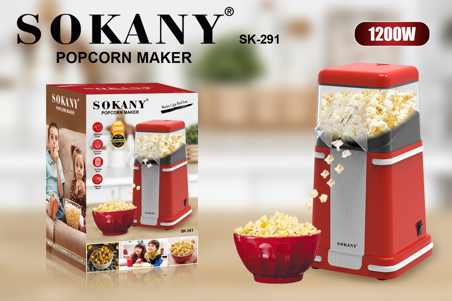 Cross-border SOKANY291 popcorn machine, snack food puffed corn machine, small household electric automatic popcorn Application Scenario