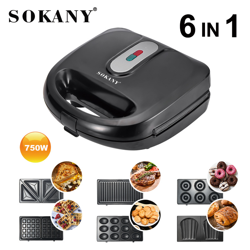 [Cross-border Hot Sale]SOKANY908 Double-sided Heating Household Multi-Functional 6-in-1 Sandwich Baking Electric Griddle Item Picture