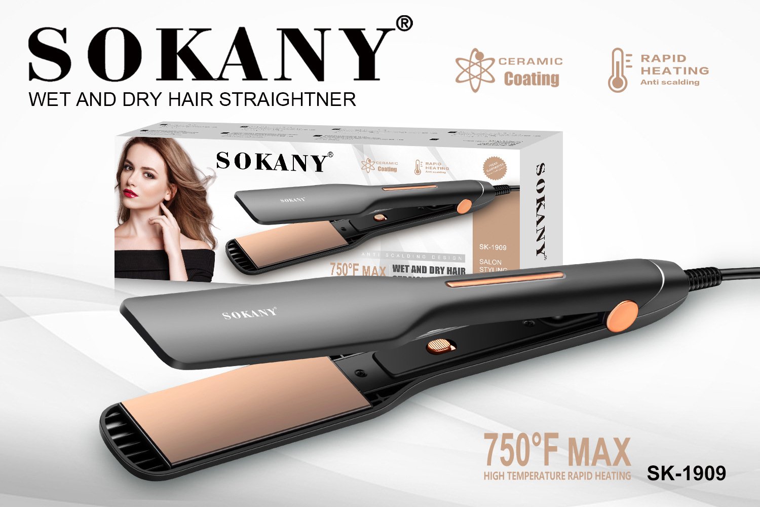 sokany1909 Hair Straightener, dual-purpose straightener, straightener, electric straightener, hair straightener, hair perming device, hair curling device Application Scenario